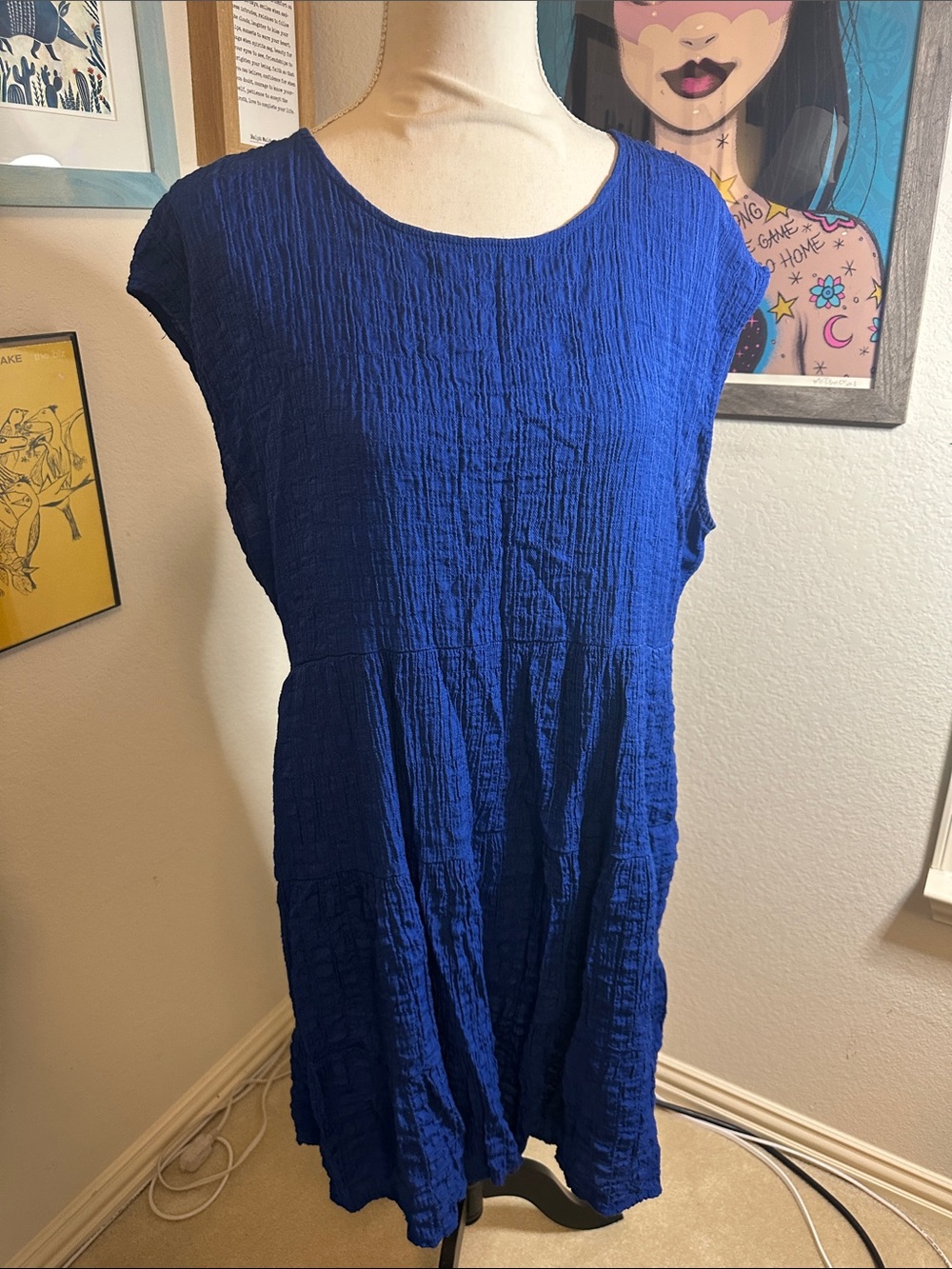 Knox Rose Crinkled Cobalt Blue Sleeveless Dress